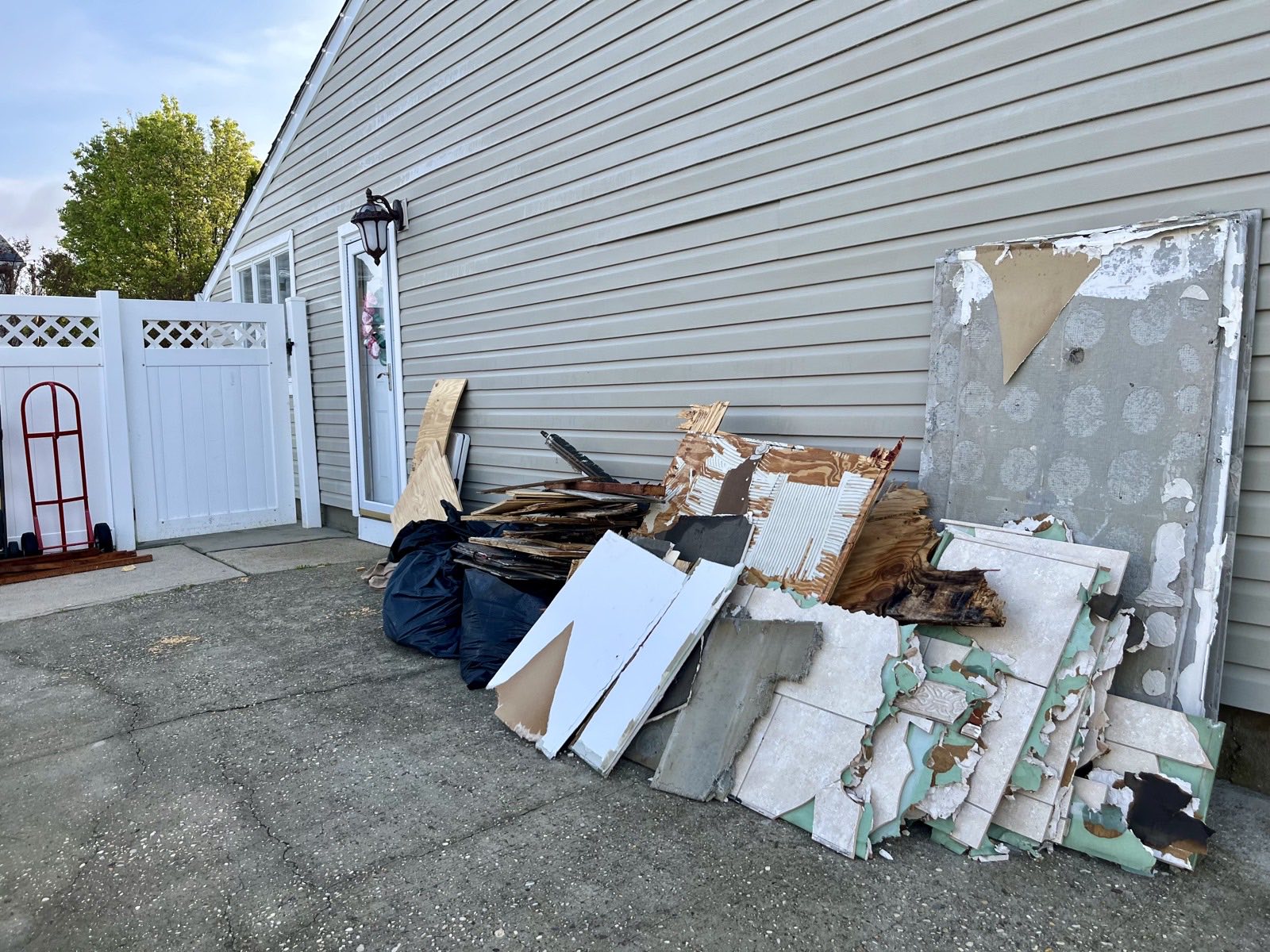 Construction debris from a kitchen or bathroom renovation